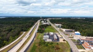 Drone view of the Highway 54 corridor around 6432 Osage Beach Parkway, Osage Beach, MO